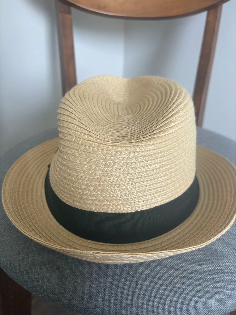 Men's Straw Fedora Hat with Black Band - Natural